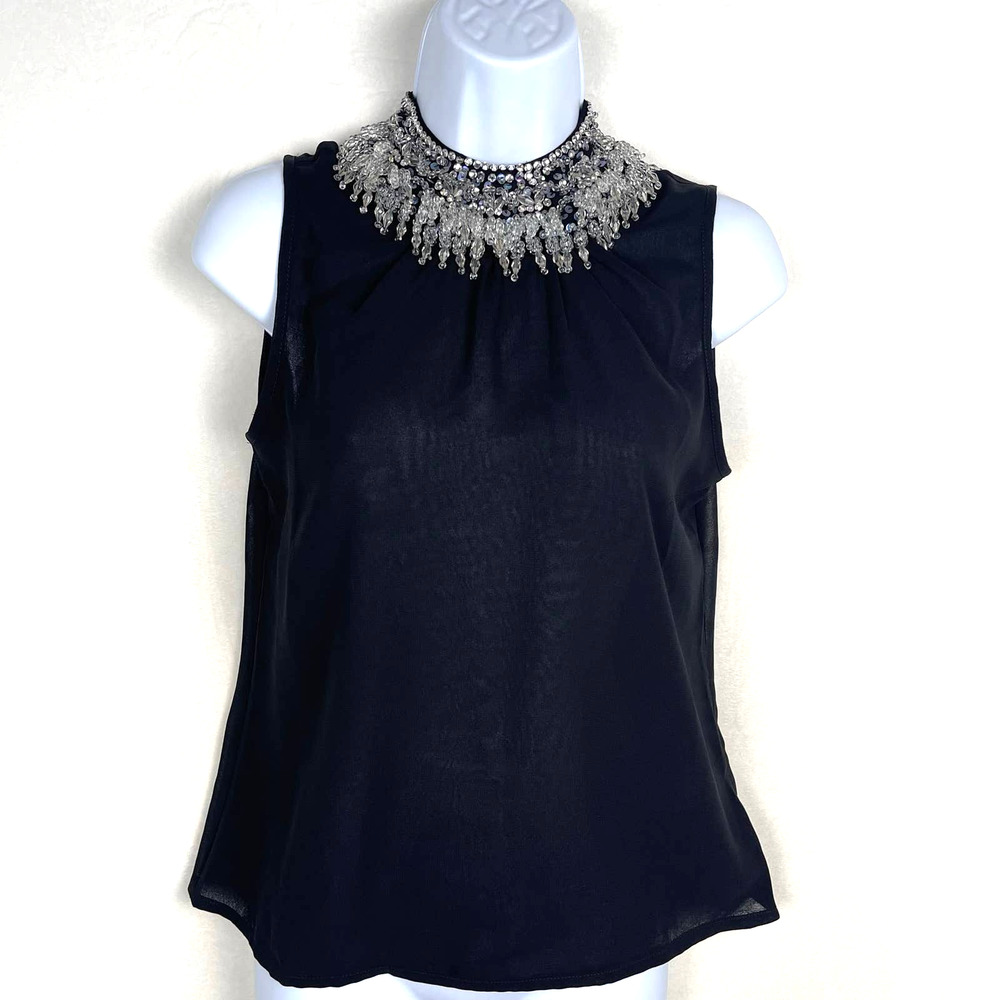 Urban Outfitters Pins & Needles Dramatic Beaded Collar Sheer Black‎ Tank XS